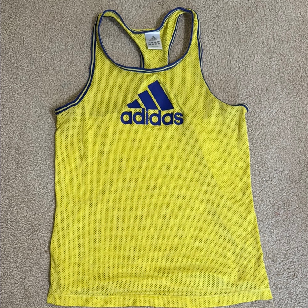 Adidas Yellow Mesh Tank with Blue Trim